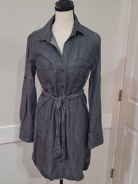 Cloth & Stone Washed Gray Button-Up Chambray Shirt Dress with Tie Waist  Size XS